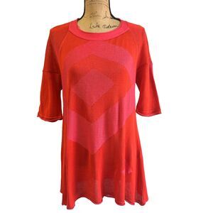 Knit Knit Women's Red Pink Geometric Knit 3/4 Sleeve Cotton Sweater Tunic Sz L